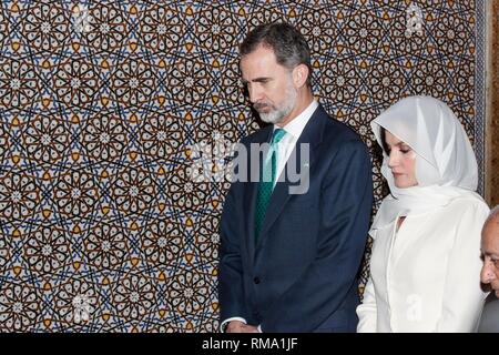 Rabat, Marokko. 14 Feb, 2019. König Felipe VI. von Spanien, der Königin Letizia von Spanien besuchen das Mausoleum von König Mohammed V am 14. Februar 2019 in Rabat, Marokko. Februar 14, 2019. Credit: Jimmy Olsen/Medien Punch *** Keine Spanien***/Alamy leben Nachrichten Stockfoto