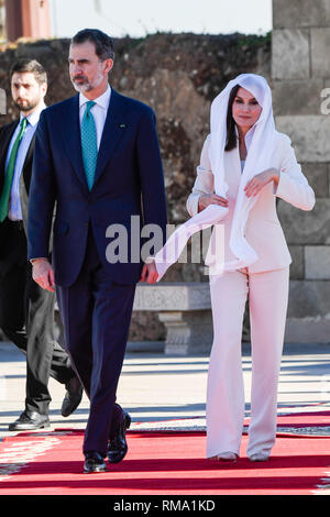 Rabat, Marokko. 14 Feb, 2019. König Felipe VI. von Spanien, der Königin Letizia von Spanien besuchen das Mausoleum von König Mohammed V am 14. Februar 2019 in Rabat, Marokko. Februar 14, 2019. Credit: Jimmy Olsen/Medien Punch *** Keine Spanien***/Alamy leben Nachrichten Stockfoto