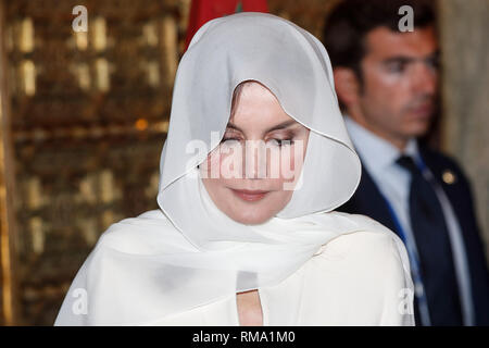 Rabat, Marokko. 14 Feb, 2019. König Felipe VI. von Spanien, der Königin Letizia von Spanien besuchen das Mausoleum von König Mohammed V am 14. Februar 2019 in Rabat, Marokko. Februar 14, 2019. Credit: Jimmy Olsen/Medien Punch *** Keine Spanien***/Alamy leben Nachrichten Stockfoto