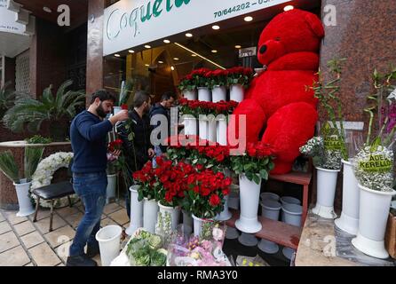 Beirut, Libanon. 14 Feb, 2019. Rosen sind vor einem Blumenladen während des Valentines Tag in Beirut, Libanon verkauft, am 14.02.2019. Credit: Bilal Jawich/Xinhua/Alamy leben Nachrichten Stockfoto