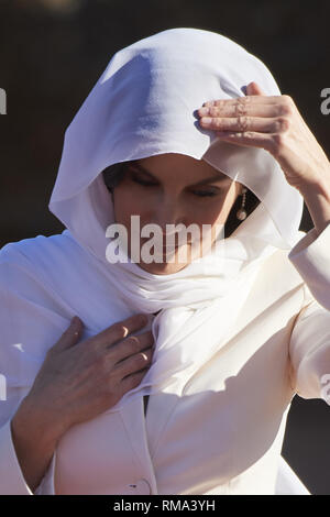 Rabat, Marokko. 14 Feb, 2019. Queen Letizia von Spanien besuchen das Mausoleum von König Mohammed V am 14. Februar 2019 in Rabat, Marokko. Die spanischen Royals sind auf einem zweitägigen Besuch in Marokko Credit: Jack Abuin/ZUMA Draht/Alamy leben Nachrichten Stockfoto