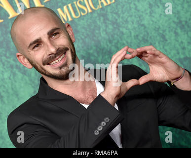 14. Februar 2019, Bayern, München: Der Schauspieler Maximilian Allgeier kommt zur Premiere des Musicals "Die fabelhafte Welt der Amelie" in Werk 7 Theater. Foto: Angelika Warmuth/dpa Stockfoto