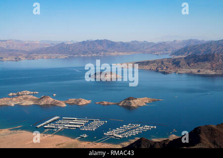 Luftaufnahme der Marina in Mead Lake, Nevada Stockfoto