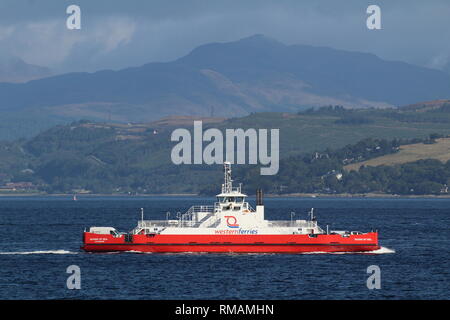 MV-Sound von Seil, eine Auto- und Passagierfähre betrieben von westlichen Fähren auf der malerischen Firth of Clyde Route zwischen Gourock und Dunoon. Stockfoto