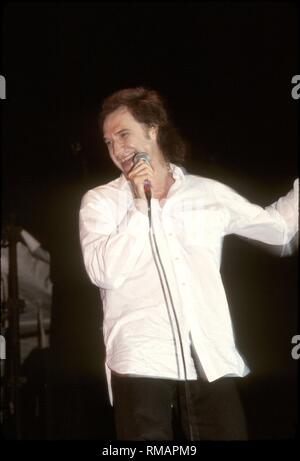Gitarrist, Sänger und Songschreiber Ray Davies der englischen Band The Kinks dargestellt auf der Bühne während einer "live"-Konzert aussehen. Stockfoto