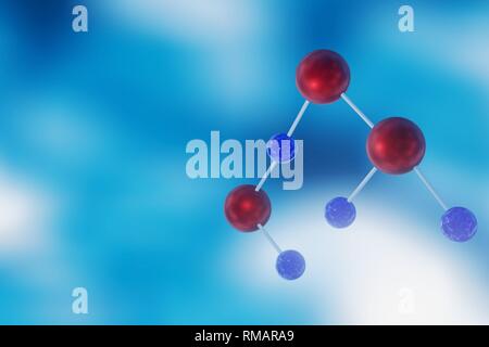 Dreidimensionale Darstellung der molekularen Struktur, bestehend aus Rot, Grau Anleihen auf weißem Hintergrund Stockfoto