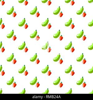 Cartoon cute Zucchini und Paprika auf weißem Hintergrund. Nahtlose Muster. Flache Vector Illustration. Stock Vektor