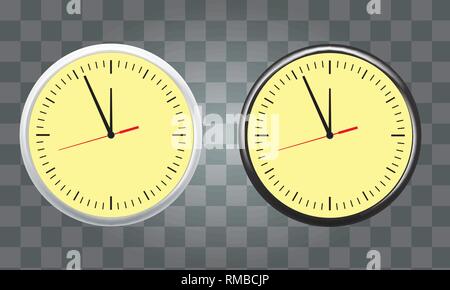 Weiße und schwarze Wand office clock Icon Set mit fünf Minuten vor zwölf. Vector Illustration. Stock Vektor
