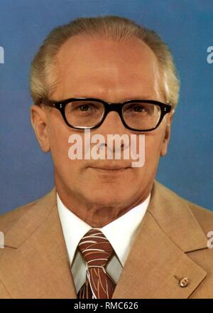 Erich Honecker (25.08.1912 - 29.05.1994), zwischen 1937 - 1945 Häftling im Zuchthaus Brandenburg (Brandenburg Gefängnis), die zwischen 1946 - 1955 Vorsitzender der Jugendorganisation FDJ, zwischen 1958 - 1989 Mitglied des SED-Politbüros, zwischen 1971 - 1989 Generalsekretär der SED, die zwischen 1976 - 1989 Generalsekretär der Sozialistischen Einheitspartei Deutschlands (DDR). Stockfoto