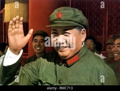 Mao Zedong - (* 26.12.1893 - 09.09.1976), zwischen 1935 - 1976 Vorsitzende der Chinesischen Kommunistischen Partei. Zwische 1954 - 1959 war er Präsident der Volksrepublik China. Chinesische Propaganda Poster der "Große Führer" Mao Zedong von 1966, undatiert. Stockfoto