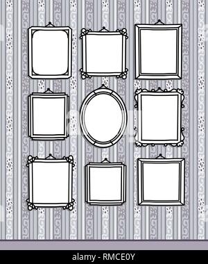 Hand gezeichnet leer Frames auf Vintage Wallpaper Stock Vektor