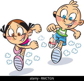 Die Abbildung zeigt ein Junge und ein Mädchen, die sich darauf freuen, auf weißem Hintergrund Stock Vektor