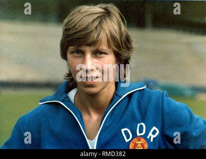 Marita Koch-* 18.02.1957, DDR-Leichtathlet, Olympiasieger bei den Olympischen Spielen 1980 in Moskau, in der Frauen über 400 m Sprint. Foto aus dem Sommer 1981 beim Sport Festival in Koblenz. Stockfoto