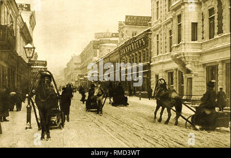 Die Petrovka Street im Winter. Moskau. Silber Gelatine Fotografie Stockfoto