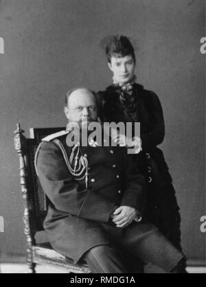 Porträt des Kaiser Alexander III (1845-1894) und Kaiserin Maria Fyodorovna (Dagmar von Dänemark) (1847-1928). Albumin Photo Stockfoto