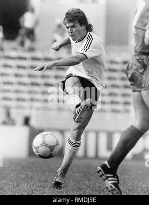 Die Fußball international Lothar Matthaeus in Aktion bei der Fußball-WM in Mexiko. Stockfoto