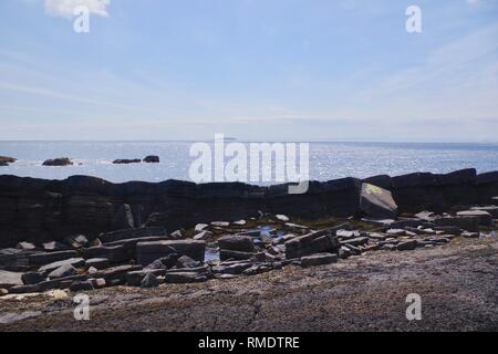 Karbon Sandstein ausgesetzt auf der Fife Küste in der Nähe von Crail, konjugiere Verfugung betroffen. Fife, Schottland, Großbritannien. Stockfoto