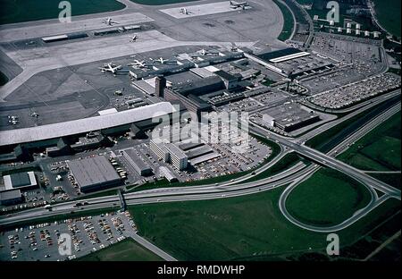 Luftaufnahme des ehemaligen Flughafen Riem bei München. Stockfoto