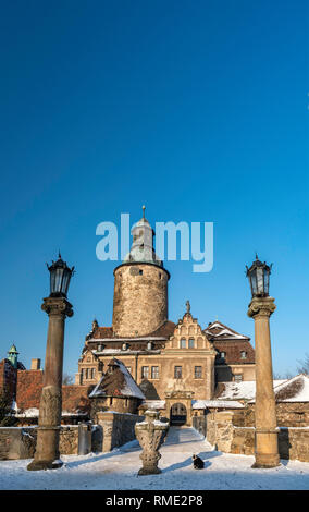 Schloss Czocha, 14. Jahrhundert, umgebaut im frühen 20. Jahrhundert, hotel, im Winter, in der Nähe von Lesna, Niederschlesien, Polen Stockfoto