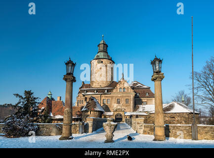 Schloss Czocha, 14. Jahrhundert, umgebaut im frühen 20. Jahrhundert, hotel, im Winter, in der Nähe von Lesna, Niederschlesien, Polen Stockfoto