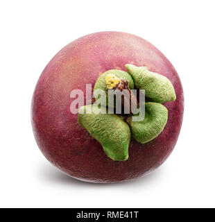 Frische mangosteen auf weißem Hintergrund. Freistellungspfad Stockfoto