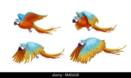 Sprite Blatt der fliegende Papagei, Game Art Animation von 4 Rahmen Stock Vektor