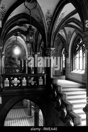 Neugotischen Treppe in das Neue Rathaus in München. Stockfoto