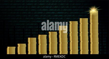 Umsatzsteigerung Münzen auf binären Code Hintergrund Finanzen konzept Vektor-illustration EPS 10. Stock Vektor