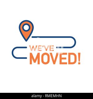 Wir sind umgezogen Zeichen w Text Typografie und Symbol zu vermitteln, Stock Vektor