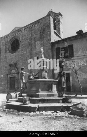 Skifahrer auf Gran Sasso, L'Aquila, Abruzzen, Italien, 1930 Stockfoto