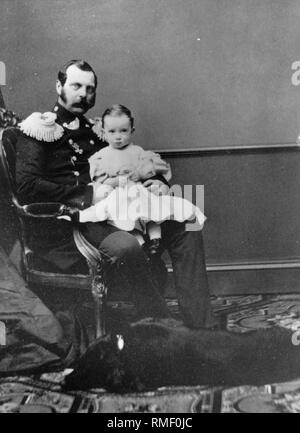 Porträt der Kaiser Alexander II. von Russland (1818-1881) mit Sohn, Großherzog Paul Alexandrovitch von Russland (1860-1919). Albumin Photo Stockfoto