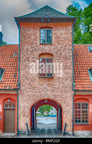 Ein Bild von Halmstad Burg am Ufer des Flusses befindet sich in der Region Halland Schweden. Stockfoto