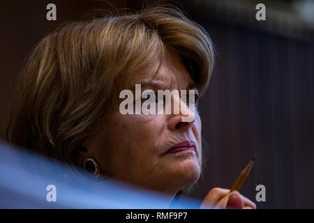 Washington, Vereinigte Staaten von Amerika. 14 Feb, 2019. Senator Lisa Murkowski, Republikaner von Alaska, hört auf Zeugenaussagen auf dem Capitol Hill in Washington, DC am 14. Februar 2019. Credit: Alex Edelman/CNP | Verwendung der weltweiten Kredit: dpa/Alamy leben Nachrichten Stockfoto