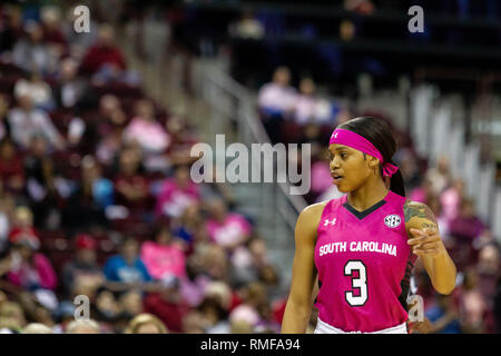 Columbia, SC, USA. 14 Feb, 2019. Südcarolina Kampfhähne guard Destanni Henderson (3) Während des SEC Basketball matchup im Colonial Life Arena in Columbia, SC. (Scott Kinser/Cal Sport Media) Credit: Csm/Alamy leben Nachrichten Stockfoto