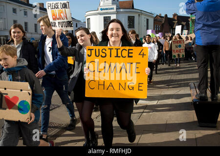 Stratford-upon-Avon, Großbritannien. 15. Feb 2019. Studenten streiken die Banner anspruchsvolle Regierung Maßnahmen gegen den Klimawandel in der Mitte der 15. Februar 2018 Stratford-upon-Avon GROSSBRITANNIEN. In ihren Nationalen Offenen Brief sagen Sie der Regierung "Wir hatten genug; keine Entschuldigungen mehr, nicht mehr Untätigkeit; wir wollen eine Zukunft, und wir werden dafür kämpfen." Dank der Credit: Mark Boulton/Alamy leben Nachrichten Stockfoto