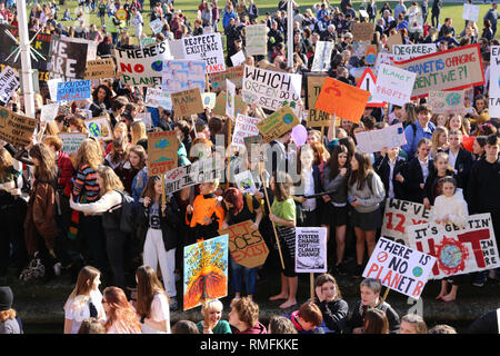 Bristol, UK. 15 Feb, 2019. Studenten und Schulkinder am College Green in Bristol gesammelt für ein Klima Streik, fordert von der Regierung, um Änderungen vorzunehmen. Eine Liste der Anforderungen wurde gebildet und an den Bürgermeister von Bristol von Bristols Jugendberater übergeben. Freier Fotograf, Lily Watts © Credit: Lily Watt/Alamy leben Nachrichten Stockfoto