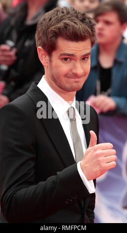 London, UK, 10. April 2014 Weltpremiere von "The Amazing Spider-Man 2' im Odeon Leicester Square Foto zeigt: Andrew Garfield Stockfoto