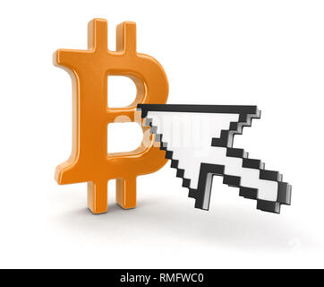 Bitcoin und Pfeil. Bild mit Freistellungspfad Stockfoto