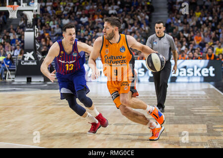 Madrid, Spanien. 14 Feb, 2019. Sam van Rossom während FC Barcelona Lassa Sieg über Valencia Warenkorb Club (86 - 79) im Copa del Rey 2019 Spiel (Viertelfinale) feierte in Madrid (Spanien) an Wizink Center. 14. Februar 2019. Credit: Juan Carlos García Mate/Pacific Press/Alamy leben Nachrichten Stockfoto
