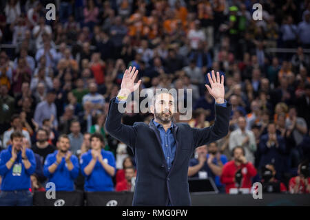 Madrid, Spanien. 14 Feb, 2019. Juan Carlos Navarro während FC Barcelona Lassa Sieg über Valencia Warenkorb Club (86 - 79) im Copa del Rey 2019 Spiel (Viertelfinale) feierte in Madrid (Spanien) an Wizink Center. 14. Februar 2019. Credit: Juan Carlos García Mate/Pacific Press/Alamy leben Nachrichten Stockfoto