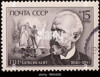 Komponist Pjotr Iljitsch Tschaikowski auf russische Briefmarke Stockfoto