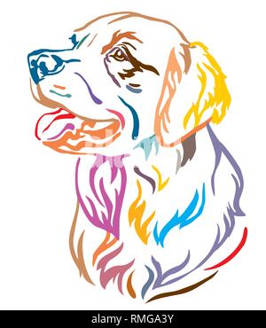 Bunt dekorativ Umrisse Portrait von Hund Golden Retriever suchen im Profil, Vector Illustration in verschiedenen Farben auf weißem Hintergrund. Stock Vektor