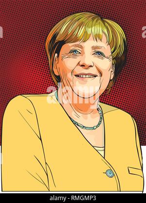 Angela Merkel Portrait im Einklang Art Illustration. Sie ist eine Deutsche Politiker und der Bundeskanzler der Bundesrepublik Deutschland. Stock Vektor