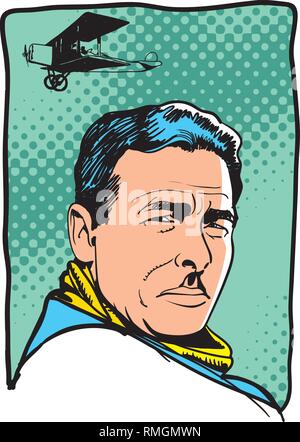 Vecihi Hurkus Portrait im Einklang Art Illustration. Er war türkisch Luftfahrtingenieur und der Pionier, entwarfen und produzierten ersten inländischen Flugzeug. Stock Vektor