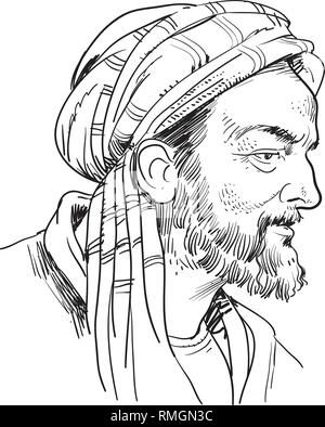 Avicenna portrait in Line Art. Er war Persischen Universalgelehrten, Arzt, Astronom, Denker und Schriftsteller der Islamischen goldene Zeitalter. Stock Vektor