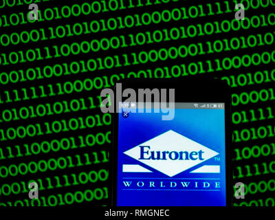 Euronet Worldwide Firmenlogo auf dem Smartphone angezeigt Stockfoto