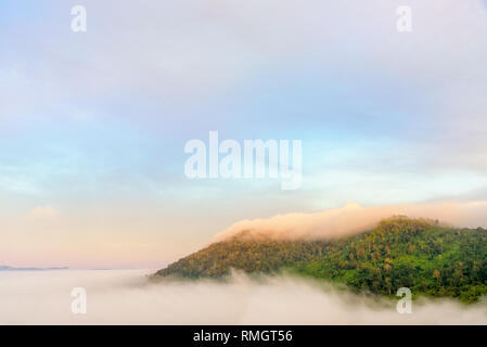 Schöne Natur Landschaft Nebel im Tal und den grünen Berg an der hohen Winkel Aussichtspunkt. Die berühmten Sehenswürdigkeiten in Khao Kho Stockfoto