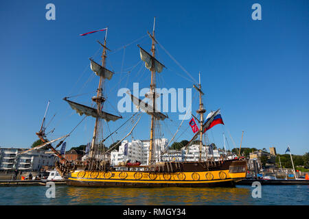 Die fregatte Shtandart (Russisch: Штандартъ) war das erste Schiff der Baltischen Flotte Russlands. Ihr keel wurde am 24. April festgelegt, 1703 an der Olonetsky Werft Stockfoto