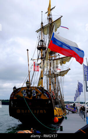 Die fregatte Shtandart (Russisch: Штандартъ) war das erste Schiff der Baltischen Flotte Russlands. Ihr keel wurde am 24. April festgelegt, 1703 an der Olonetsky Werft Stockfoto