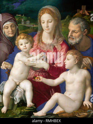 Heilige Familie mit der Hl. Anna und der Säugling St. John von Agnolo Bronzino, C. 1545 Stockfoto